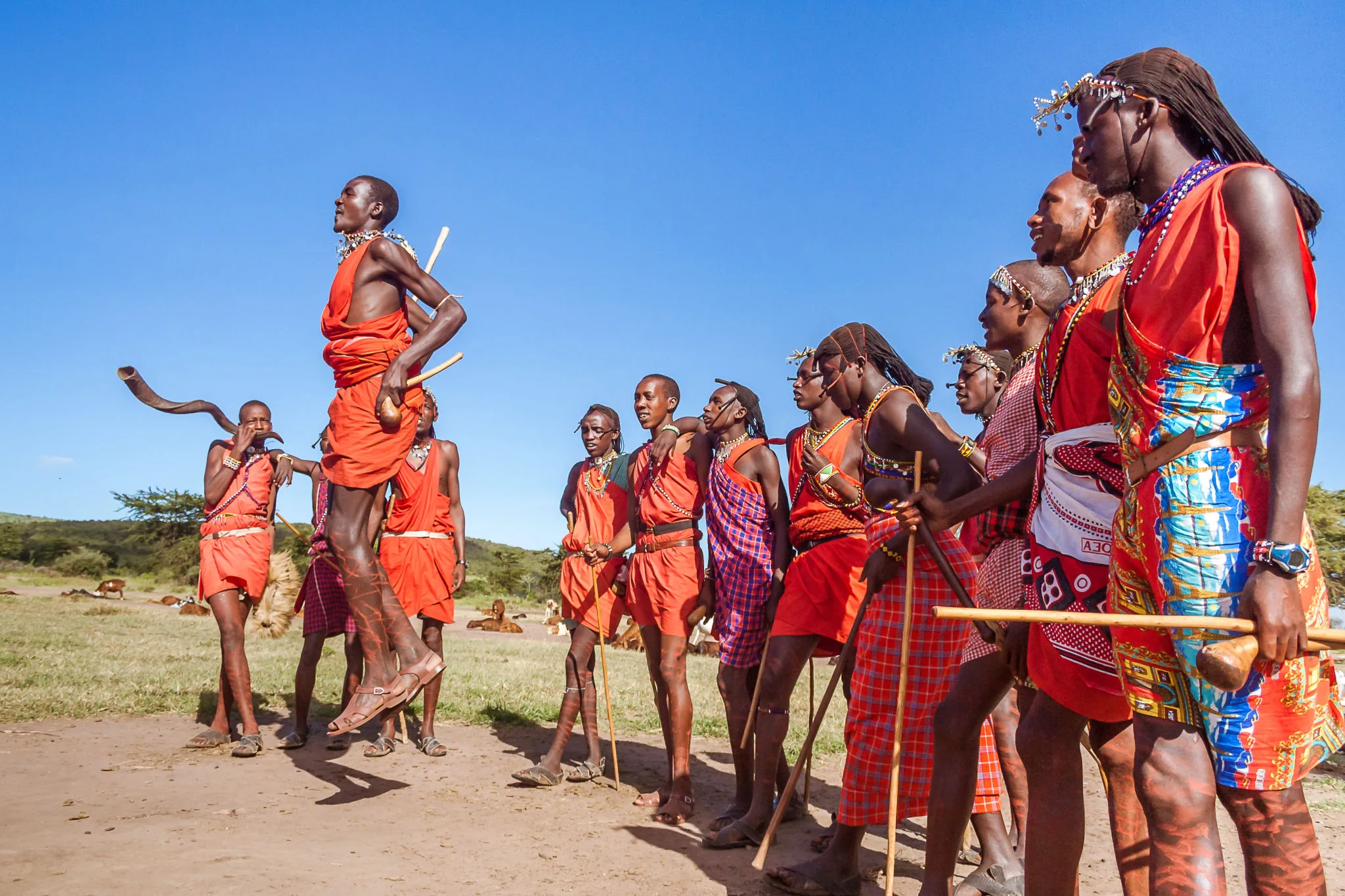 Maasai warriors performing a traditional dance in Kenya